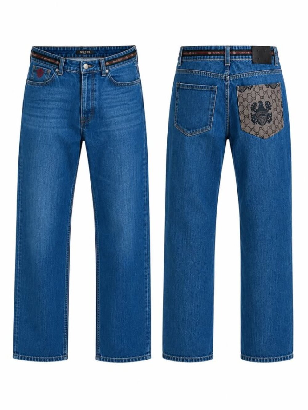 Gucci Made in Italy Straight Leg Jeans GG Crest Pocket Size 34